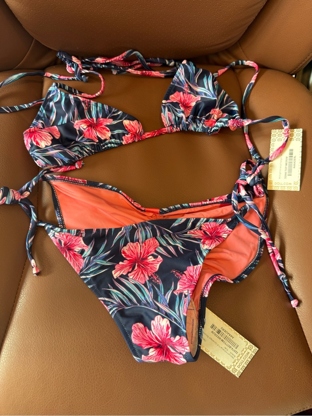 Doll Swimwear NWT Floral Tie-Side Bikini Set - Pink Hibiscus Print